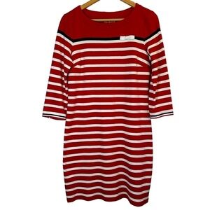 TALBOTS Colorblock Stripe Sweater Dress in Red Boat Neckline 3/4 Sleeve Size Mp